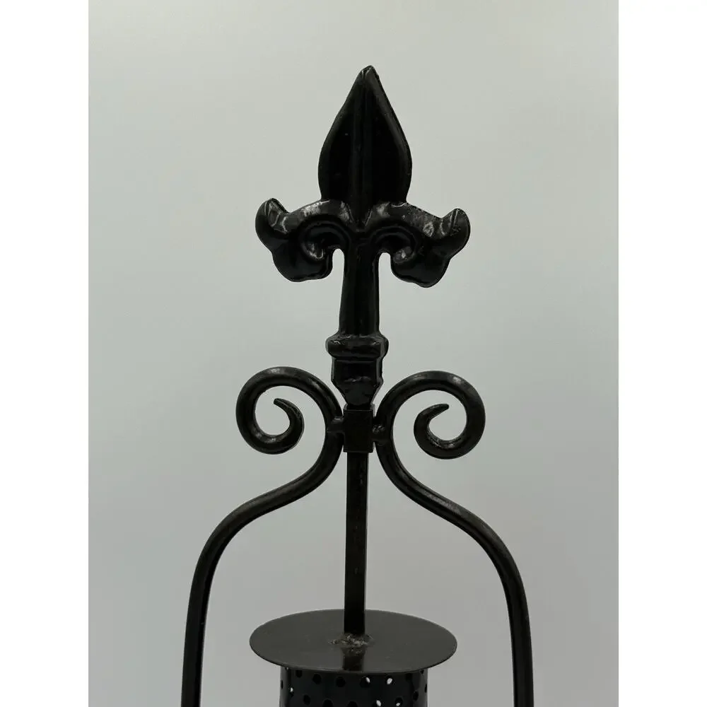 VTG Red GLASS METAL STAND Chimney Candle Hurricane Holder Lantern 17